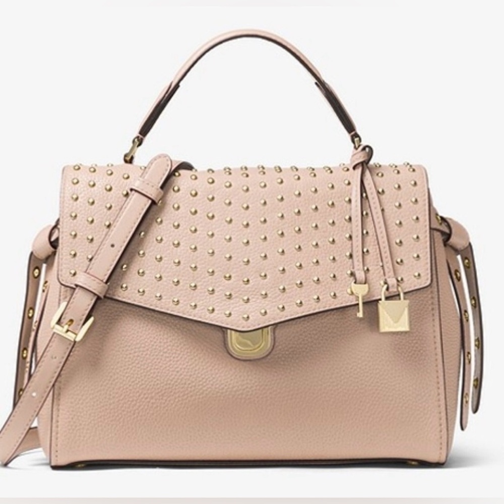 🆕 NWT Michael Kors Bristol Satchel Bag with studs • Soft Nude Pink - Picture 2 of 16